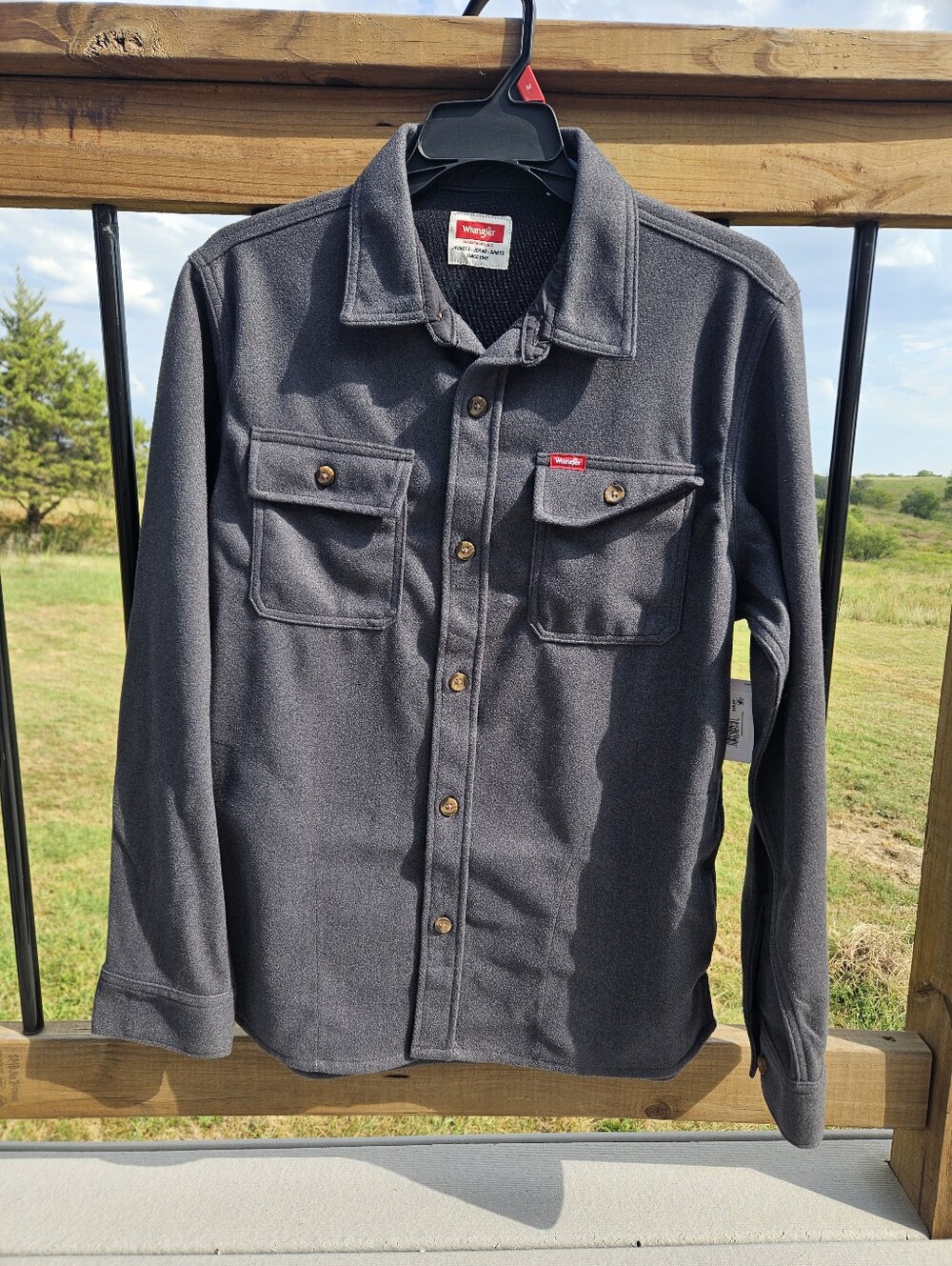 Wrangler Men's Fleece Shirt Jacket Relaxed Fit Shacket Grey 2-Pocket Medium
